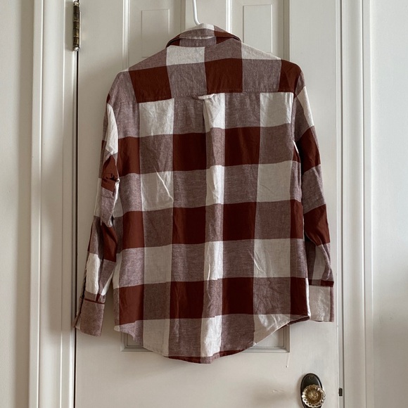 Old Navy Brown Plaid Boyfriend Shirt - Picture 4 of 5